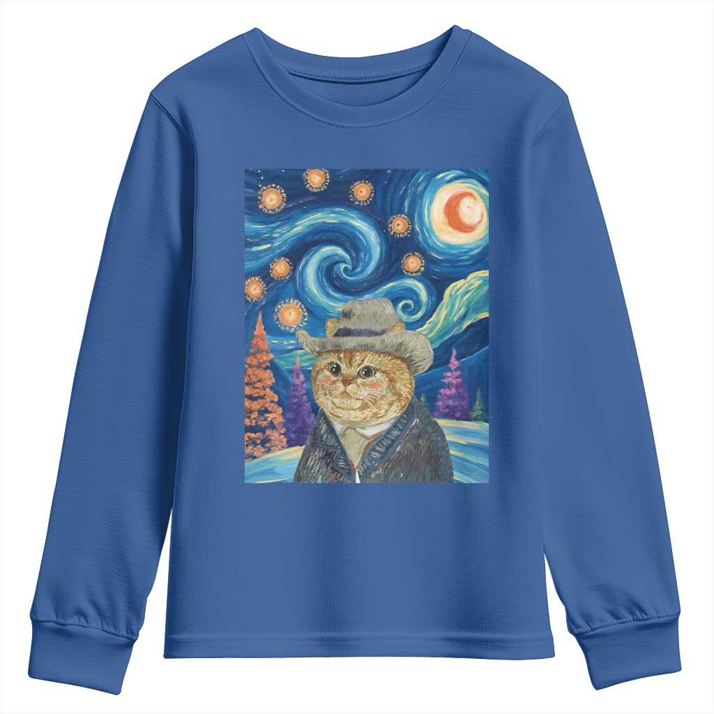 Funny Van Gogh Cat in Starry Night Youth Sweatshirt - Wonder Print Shop