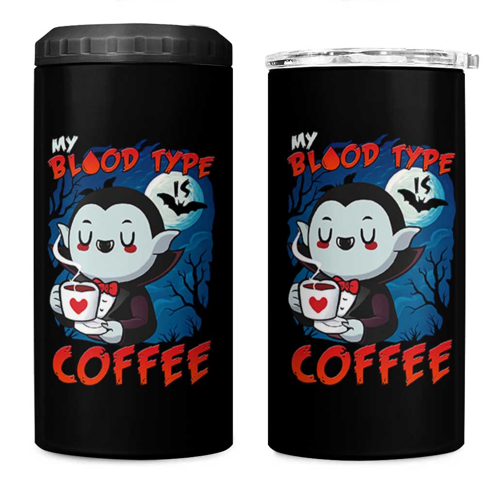 My Blood Type Is Coffee 4 in 1 Can Cooler Tumbler Funny Vampire Halloween