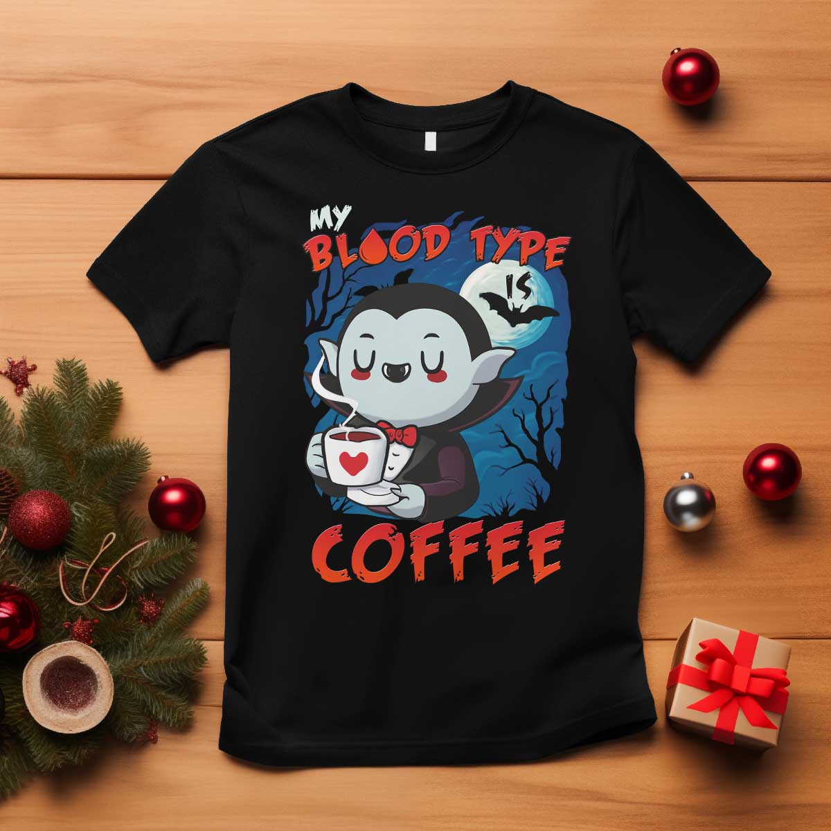 My Blood Type Is Coffee T Shirt Funny Vampire Halloween - Wonder Print Shop