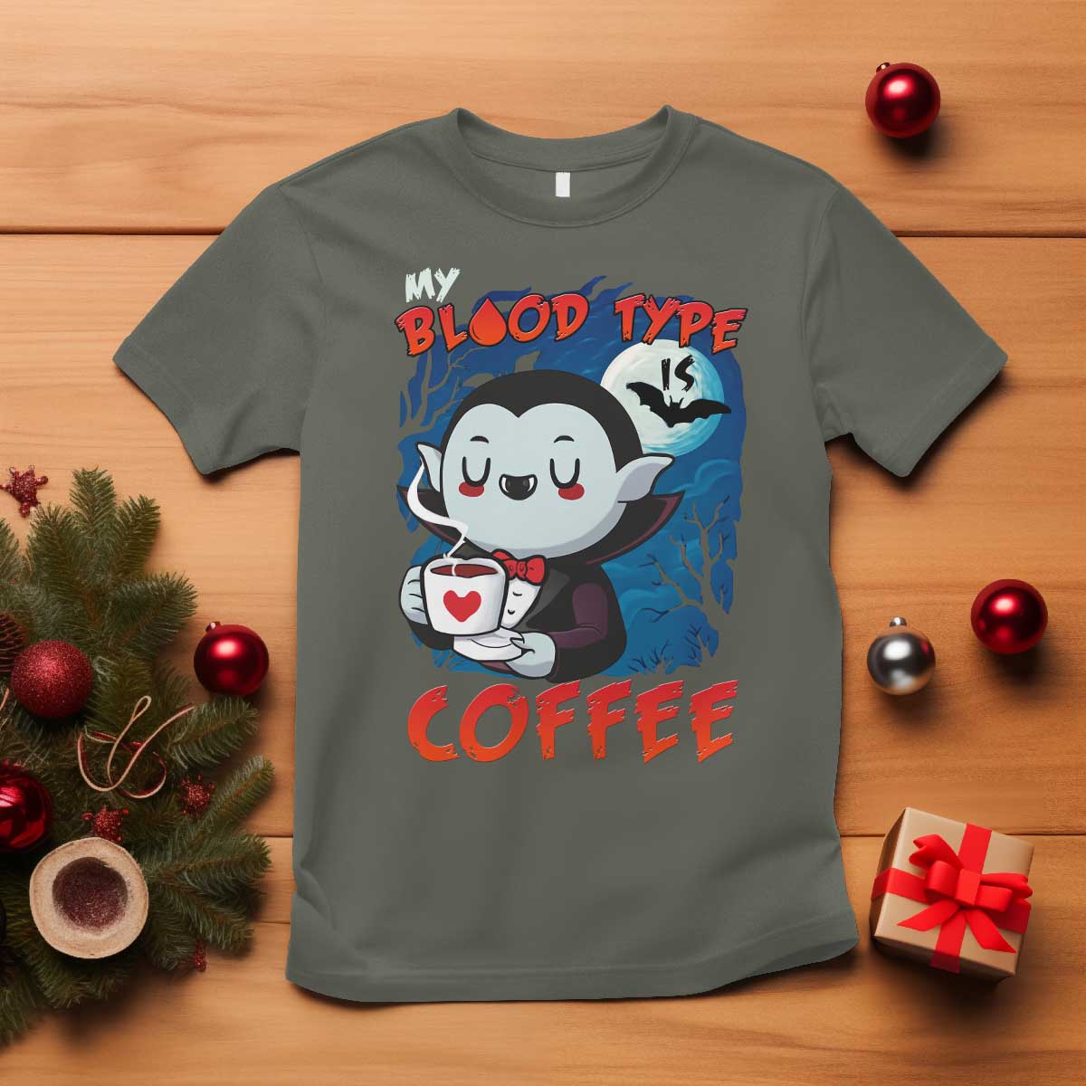 My Blood Type Is Coffee T Shirt Funny Vampire Halloween - Wonder Print Shop