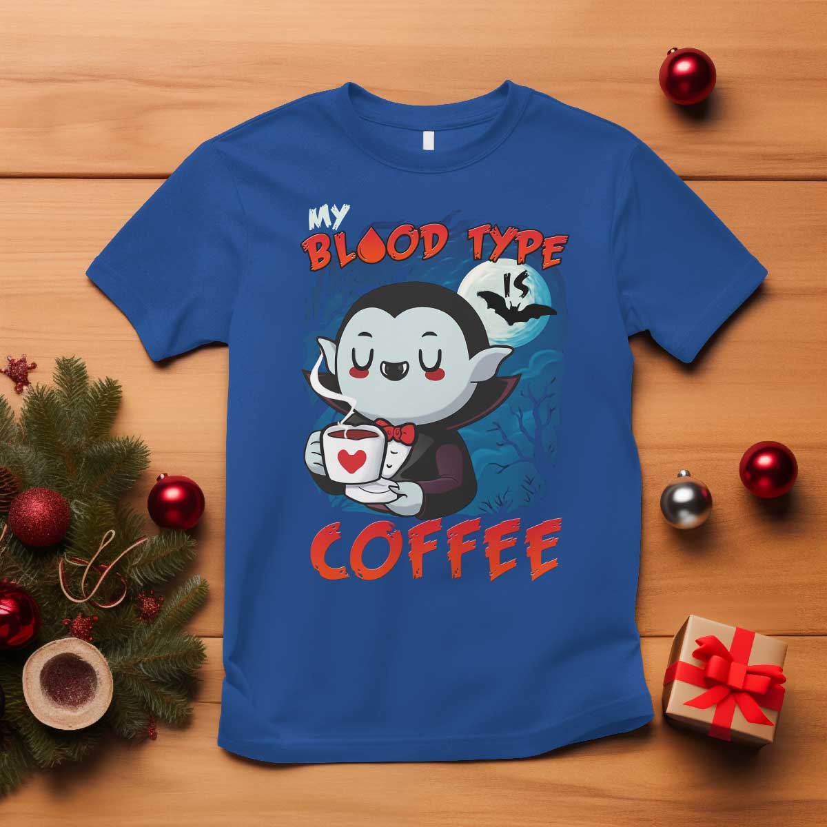 My Blood Type Is Coffee T Shirt Funny Vampire Halloween - Wonder Print Shop