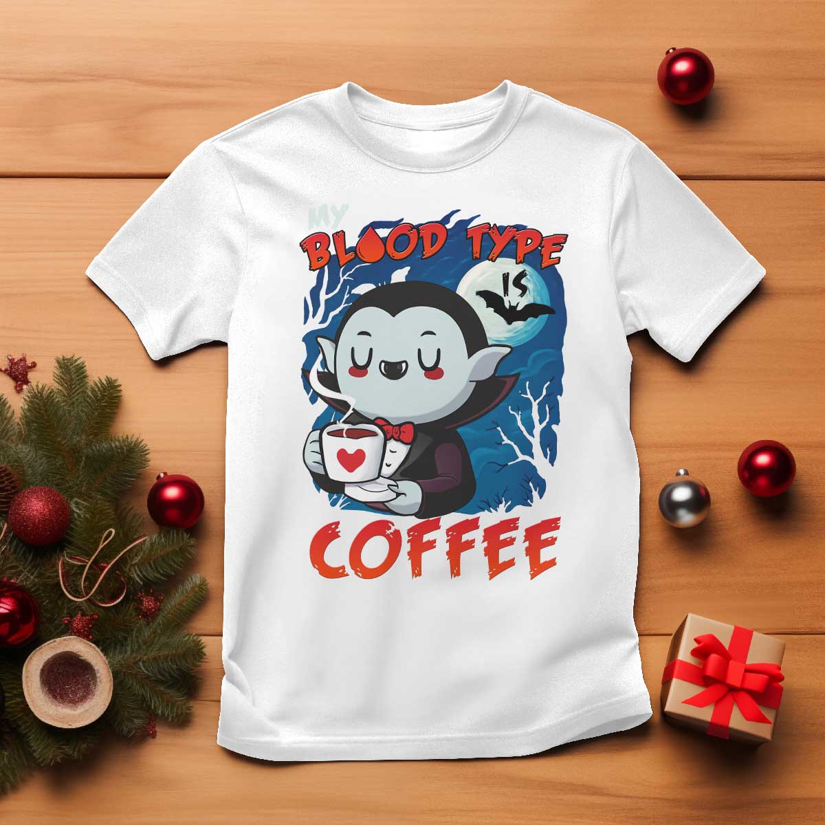 My Blood Type Is Coffee T Shirt Funny Vampire Halloween - Wonder Print Shop