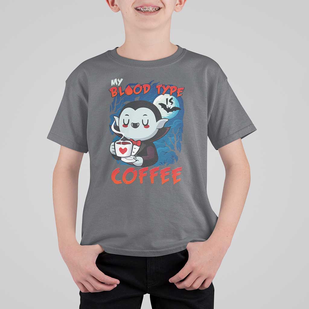 My Blood Type Is Coffee T Shirt For Kid Funny Vampire Halloween - Wonder Print Shop