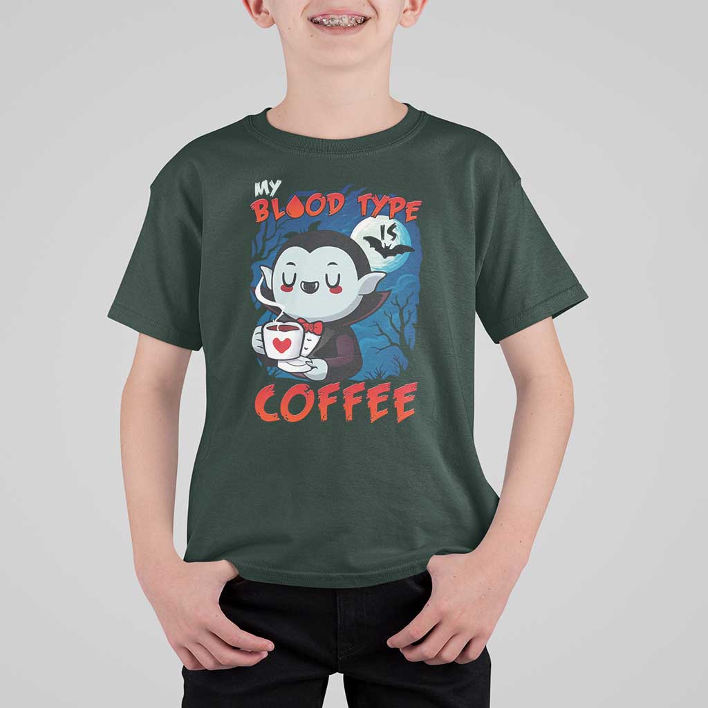 My Blood Type Is Coffee T Shirt For Kid Funny Vampire Halloween - Wonder Print Shop
