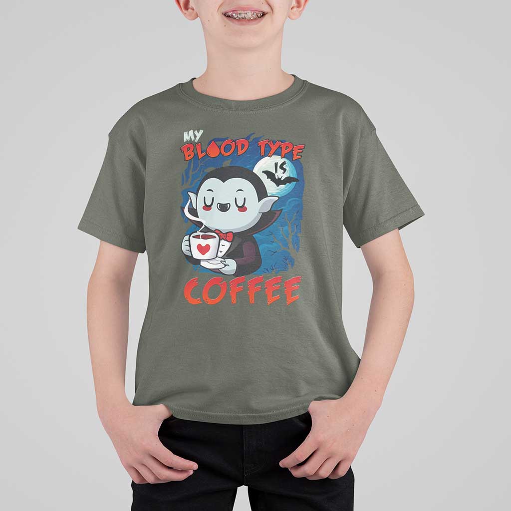 My Blood Type Is Coffee T Shirt For Kid Funny Vampire Halloween - Wonder Print Shop
