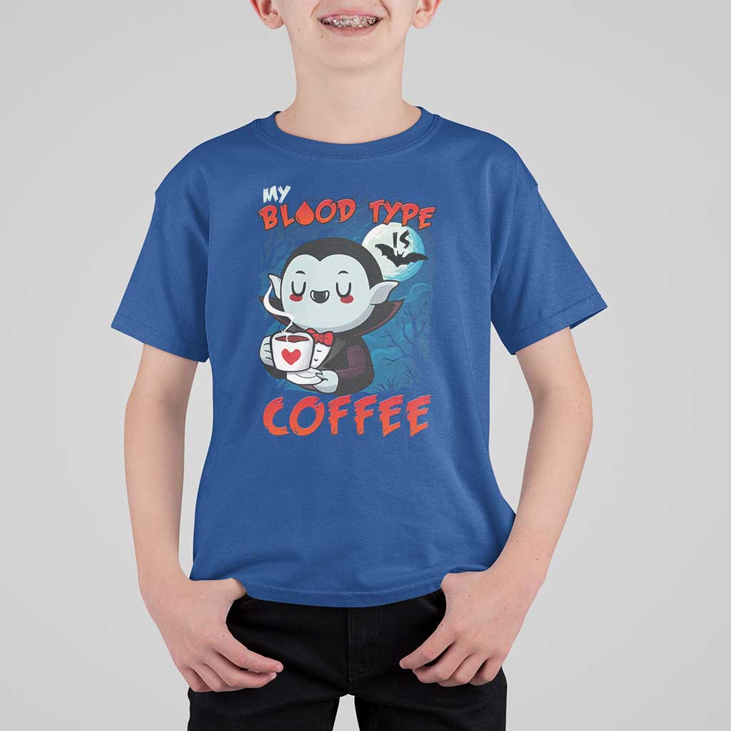 My Blood Type Is Coffee T Shirt For Kid Funny Vampire Halloween - Wonder Print Shop