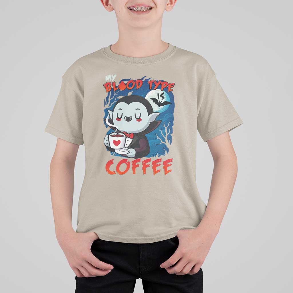My Blood Type Is Coffee T Shirt For Kid Funny Vampire Halloween - Wonder Print Shop