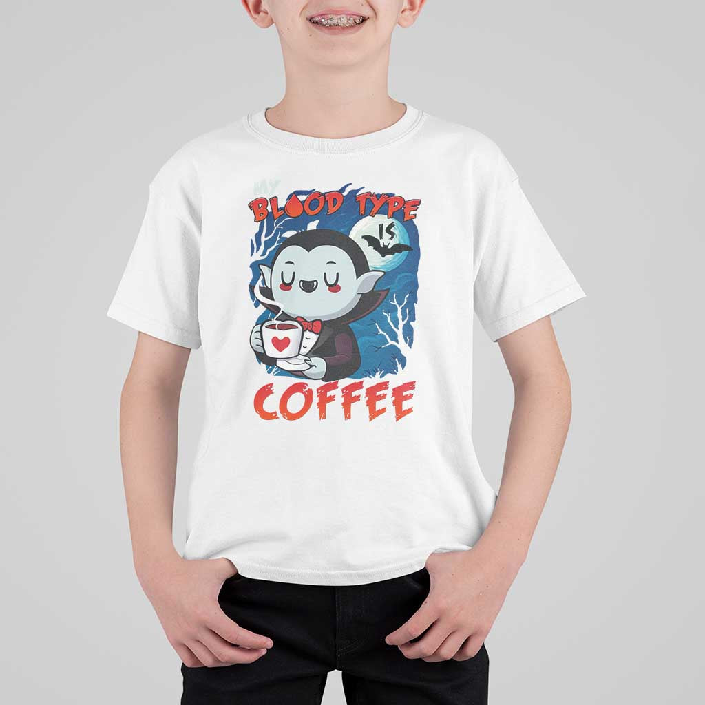 My Blood Type Is Coffee T Shirt For Kid Funny Vampire Halloween - Wonder Print Shop
