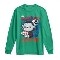 My Blood Type Is Coffee Long Sleeve Shirt Funny Vampire Halloween - Wonder Print Shop