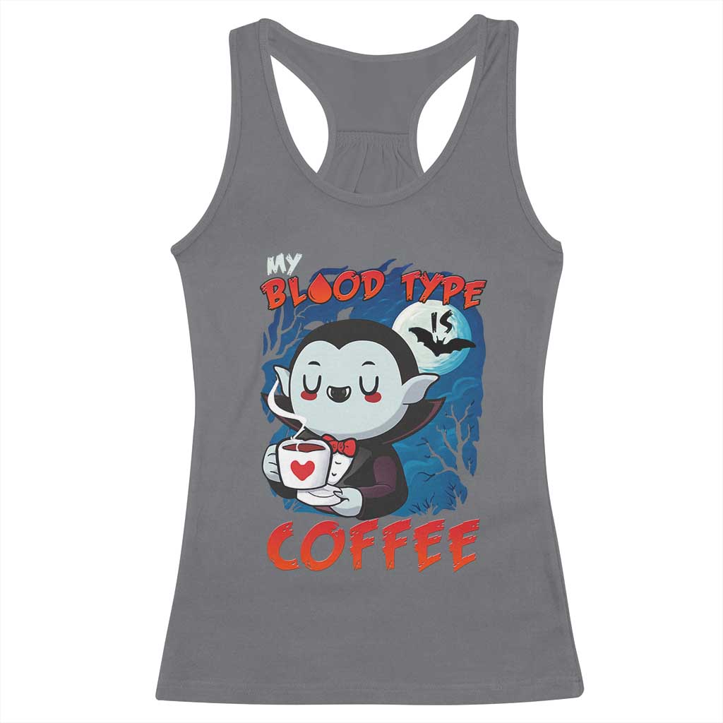 My Blood Type Is Coffee Racerback Tank Top Funny Vampire Halloween - Wonder Print Shop