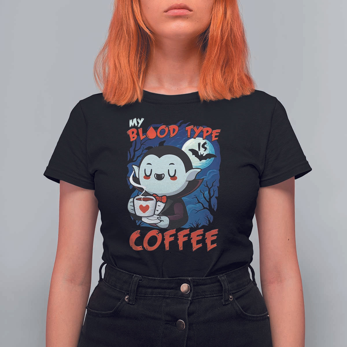 My Blood Type Is Coffee T Shirt For Women Funny Vampire Halloween - Wonder Print Shop