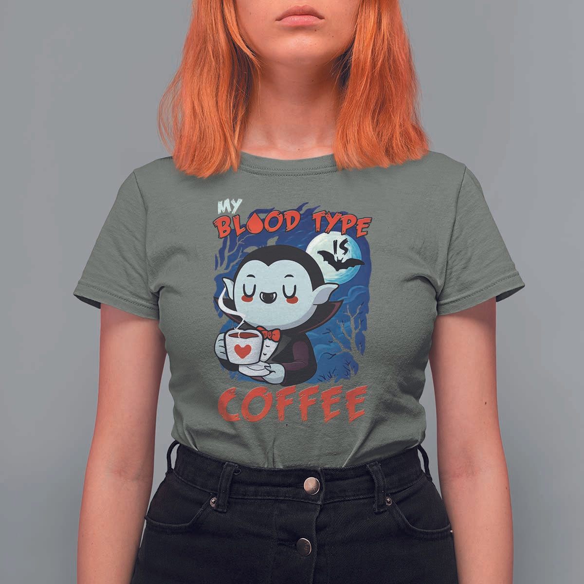 My Blood Type Is Coffee T Shirt For Women Funny Vampire Halloween - Wonder Print Shop