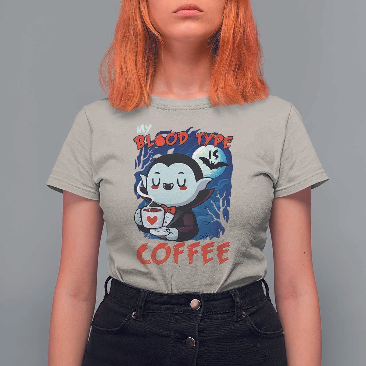 My Blood Type Is Coffee T Shirt For Women Funny Vampire Halloween - Wonder Print Shop