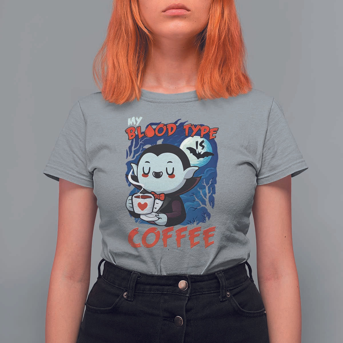 My Blood Type Is Coffee T Shirt For Women Funny Vampire Halloween - Wonder Print Shop