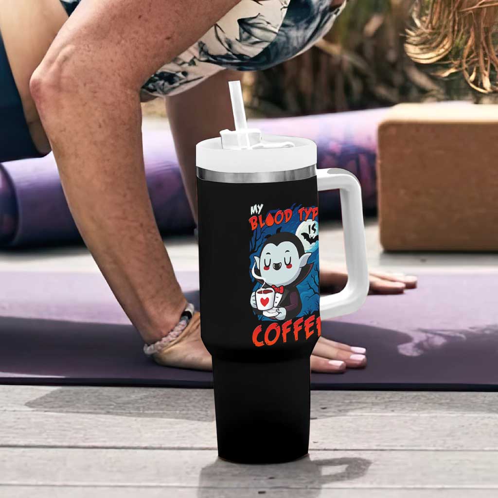 My Blood Type Is Coffee Tumbler With Handle Funny Vampire Halloween