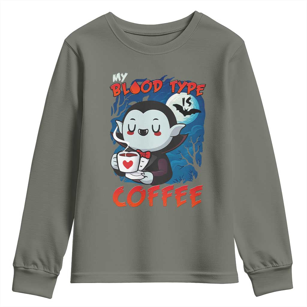 My Blood Type Is Coffee Youth Sweatshirt Funny Vampire Halloween - Wonder Print Shop