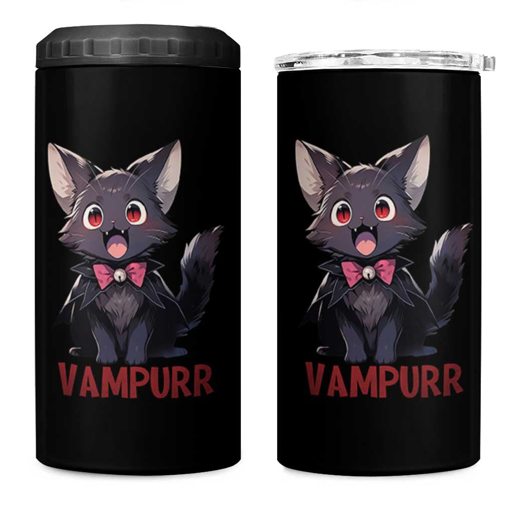Halloween Black Vampire Cat 4 in 1 Can Cooler Tumbler Vampurr Cute Kitty Lover