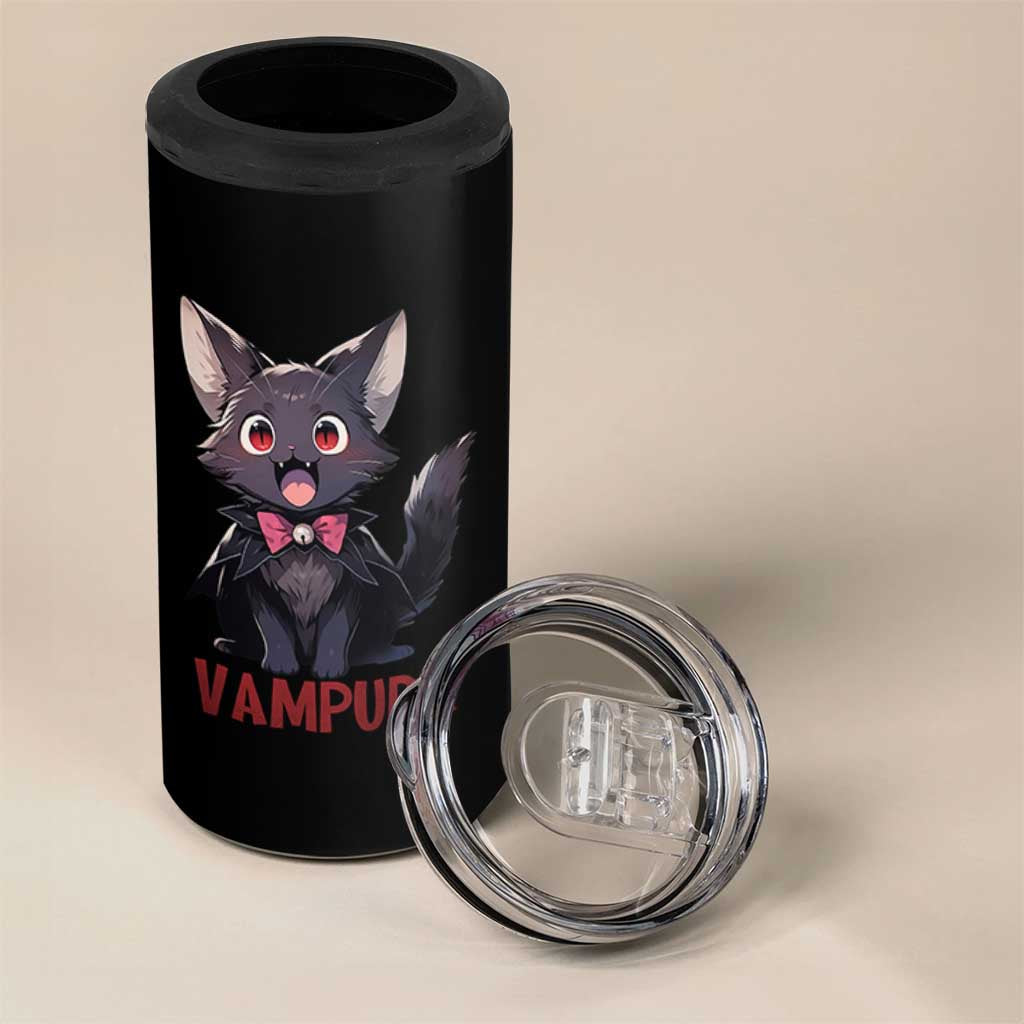 Halloween Black Vampire Cat 4 in 1 Can Cooler Tumbler Vampurr Cute Kitty Lover