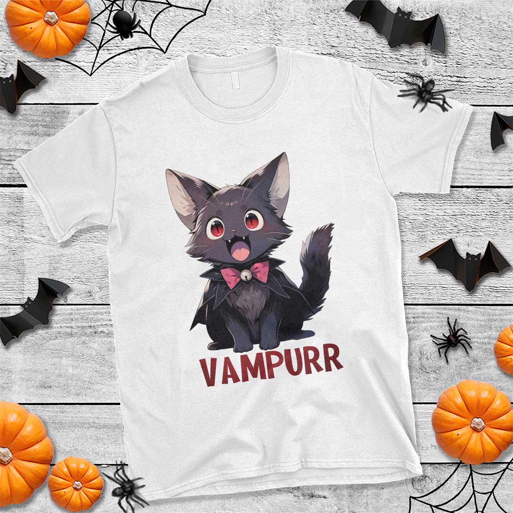 Halloween Black Vampire Cat T Shirt Vampurr Cute Kitty Lover - Wonder Print Shop