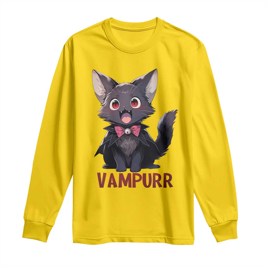 Halloween Black Vampire Cat Long Sleeve Shirt Vampurr Cute Kitty Lover - Wonder Print Shop