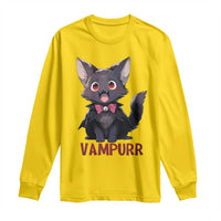 Halloween Black Vampire Cat Long Sleeve Shirt Vampurr Cute Kitty Lover - Wonder Print Shop
