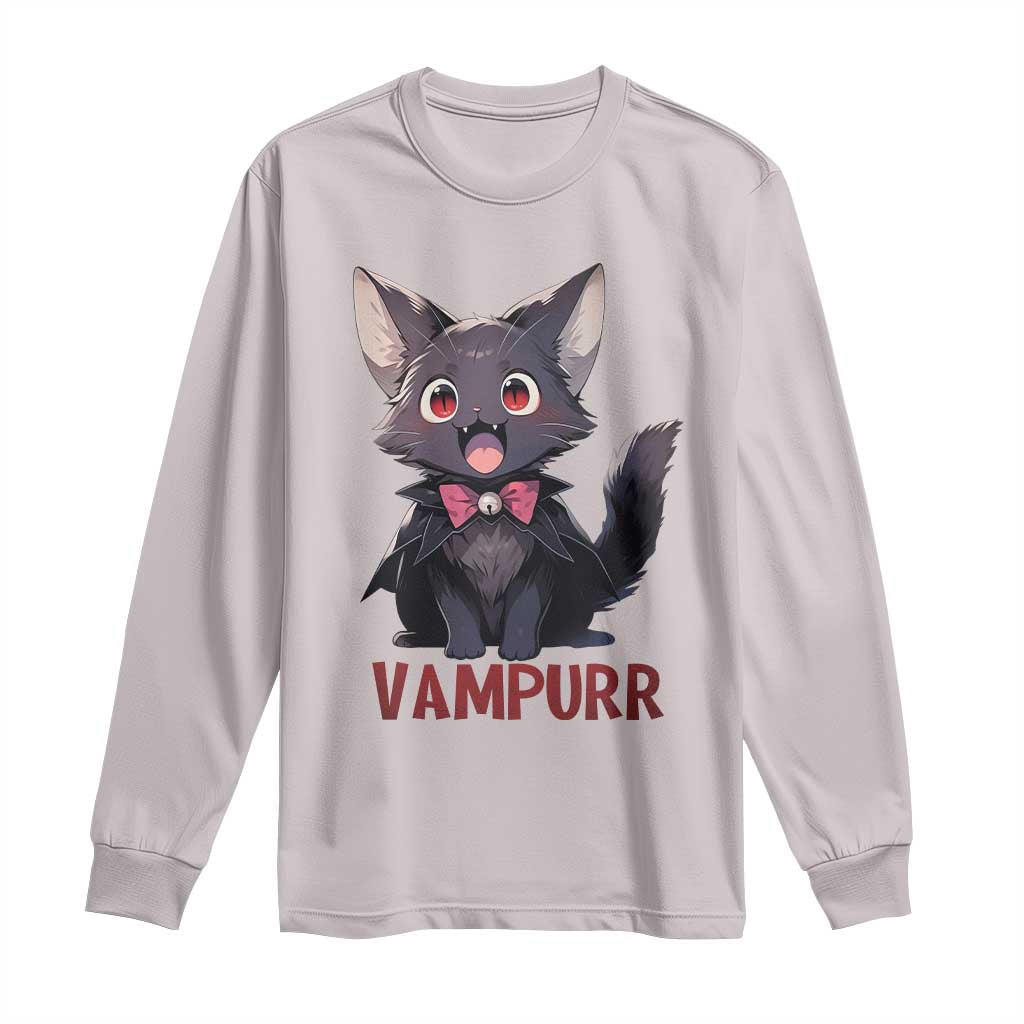 Halloween Black Vampire Cat Long Sleeve Shirt Vampurr Cute Kitty Lover - Wonder Print Shop
