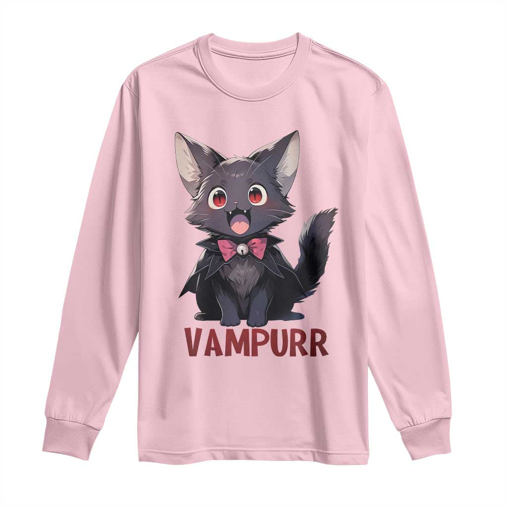 Halloween Black Vampire Cat Long Sleeve Shirt Vampurr Cute Kitty Lover - Wonder Print Shop