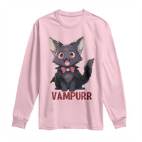 Halloween Black Vampire Cat Long Sleeve Shirt Vampurr Cute Kitty Lover - Wonder Print Shop