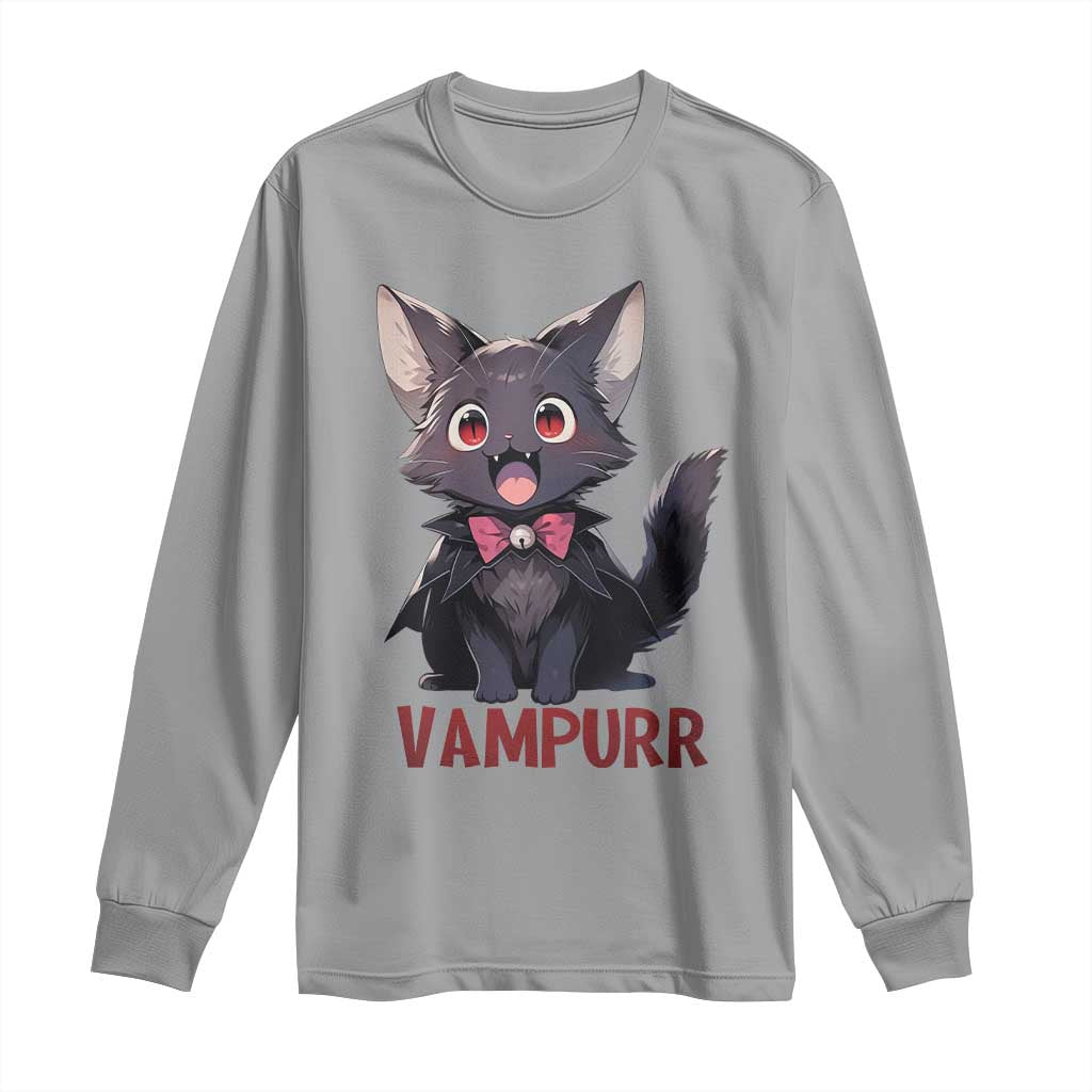 Halloween Black Vampire Cat Long Sleeve Shirt Vampurr Cute Kitty Lover - Wonder Print Shop