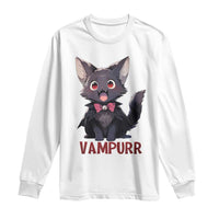 Halloween Black Vampire Cat Long Sleeve Shirt Vampurr Cute Kitty Lover - Wonder Print Shop