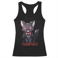 Halloween Black Vampire Cat Racerback Tank Top Vampurr Cute Kitty Lover - Wonder Print Shop