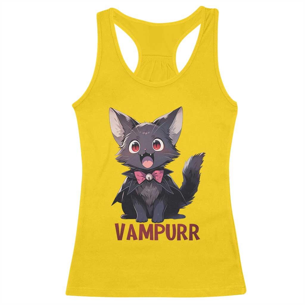 Halloween Black Vampire Cat Racerback Tank Top Vampurr Cute Kitty Lover - Wonder Print Shop