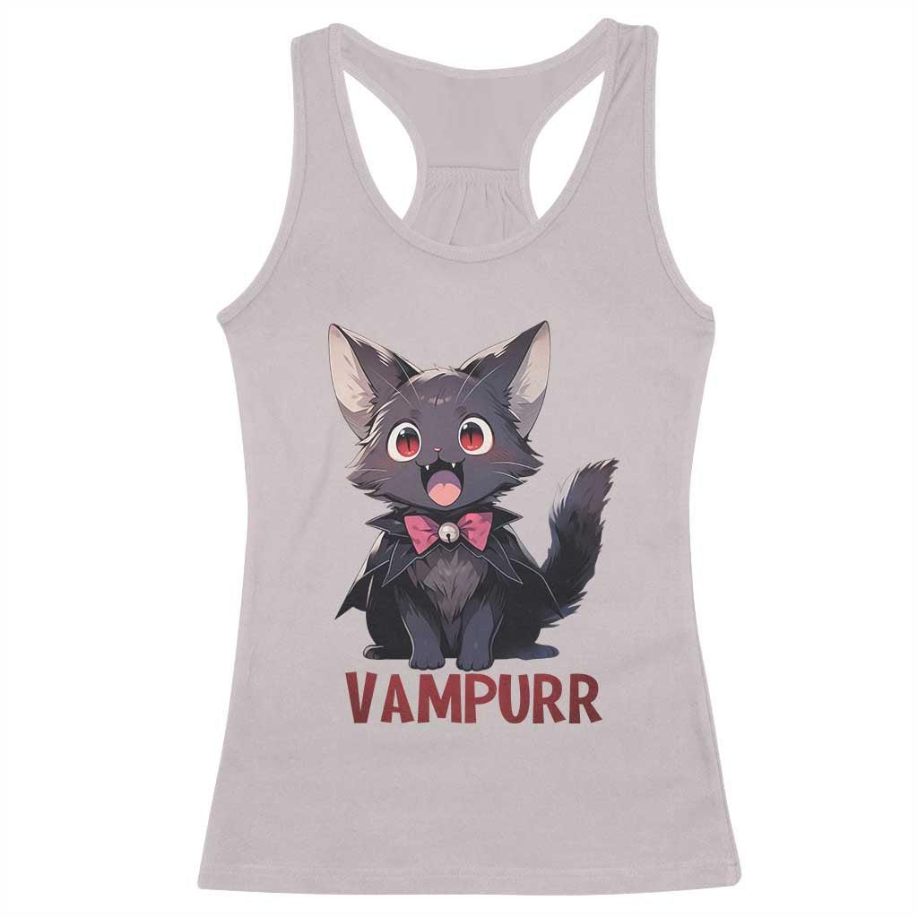 Halloween Black Vampire Cat Racerback Tank Top Vampurr Cute Kitty Lover - Wonder Print Shop