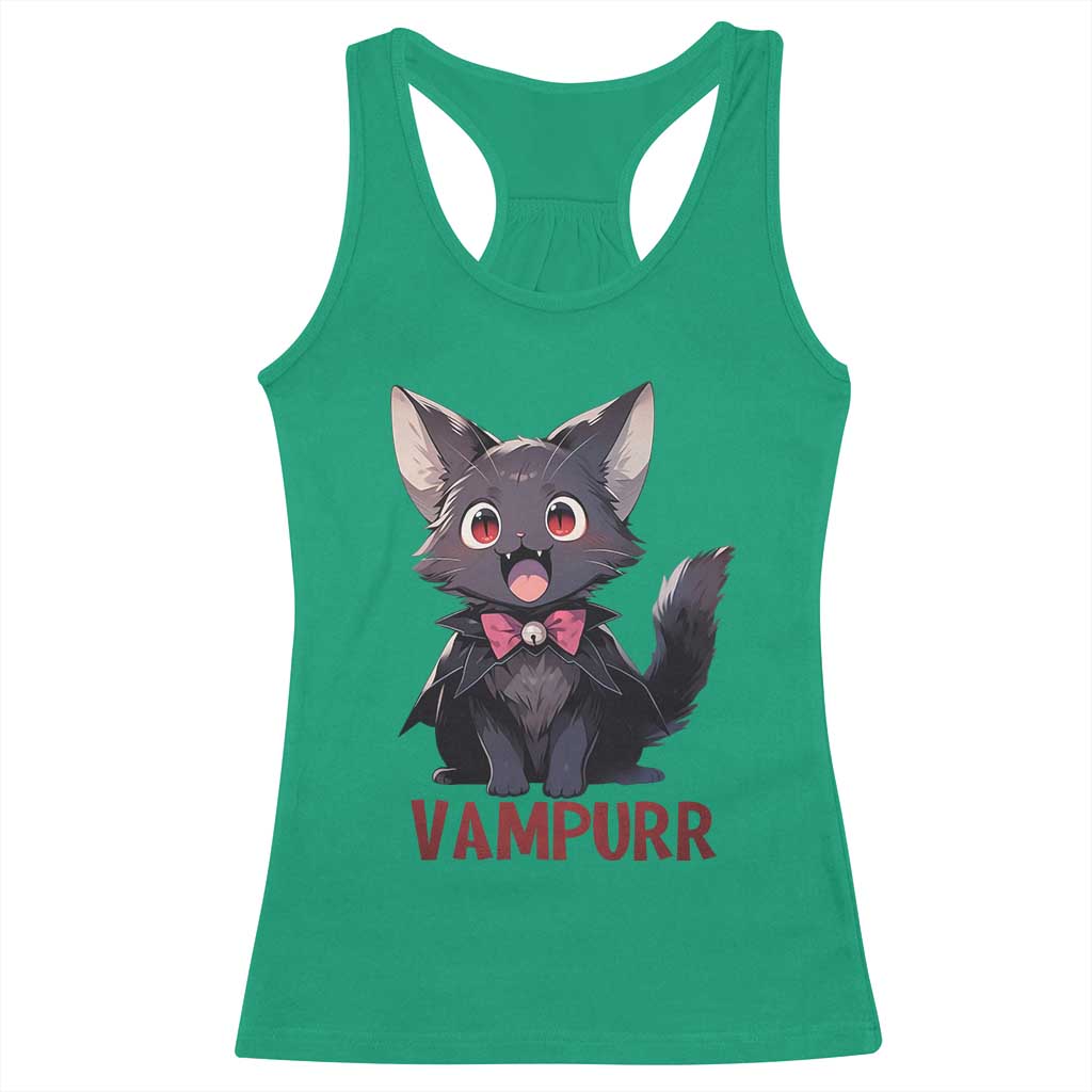 Halloween Black Vampire Cat Racerback Tank Top Vampurr Cute Kitty Lover - Wonder Print Shop