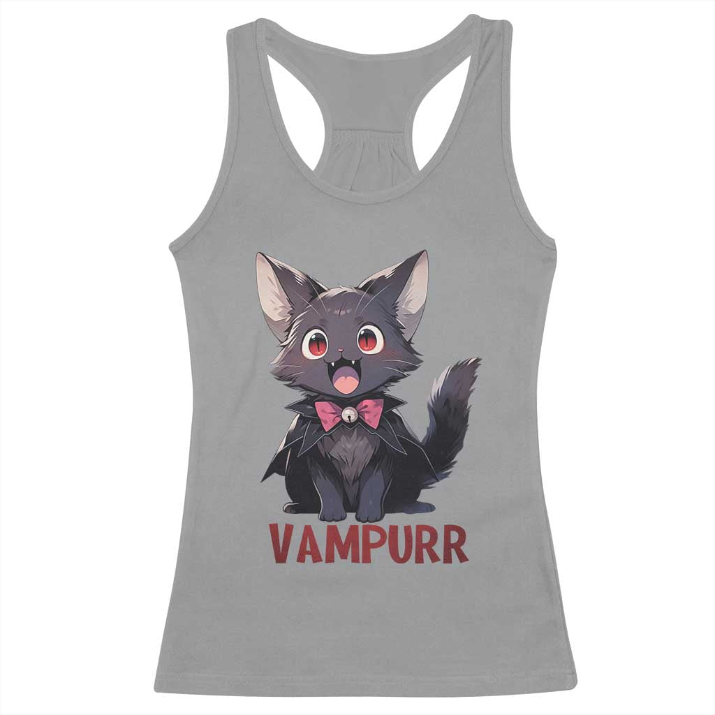 Halloween Black Vampire Cat Racerback Tank Top Vampurr Cute Kitty Lover - Wonder Print Shop