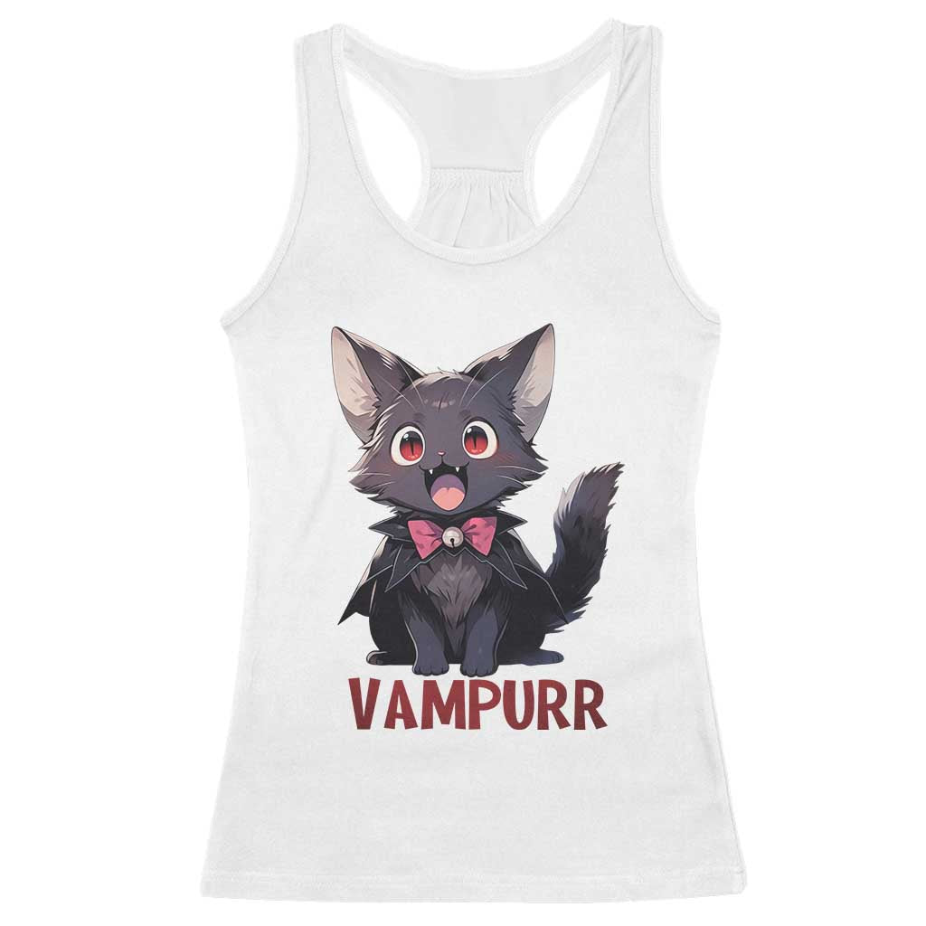 Halloween Black Vampire Cat Racerback Tank Top Vampurr Cute Kitty Lover - Wonder Print Shop