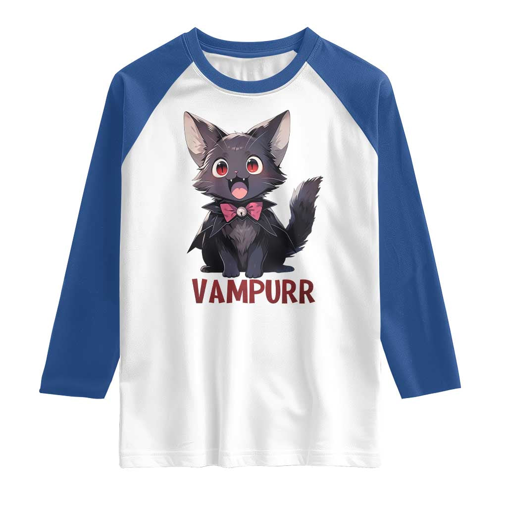Halloween Black Vampire Cat Raglan Shirt Vampurr Cute Kitty Lover - Wonder Print Shop