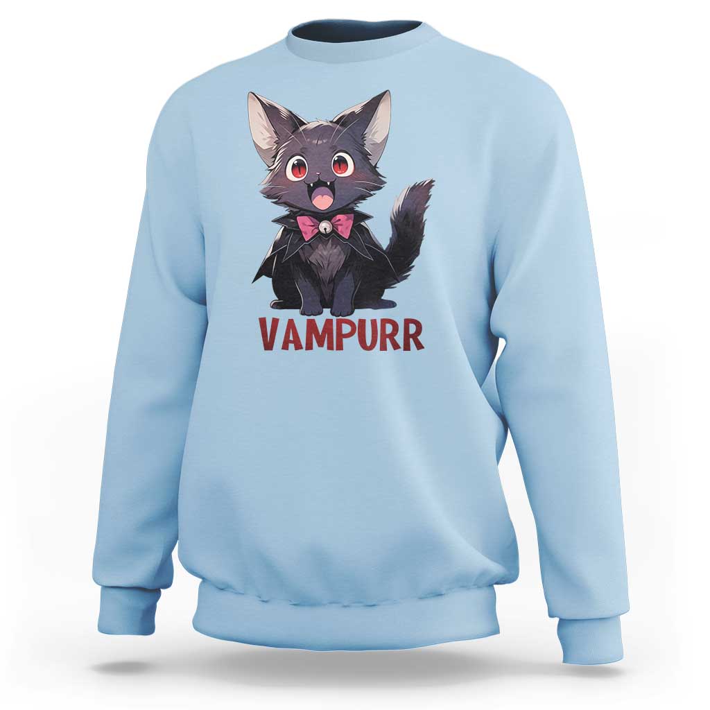 Halloween Black Vampire Cat Sweatshirt Vampurr Cute Kitty Lover - Wonder Print Shop