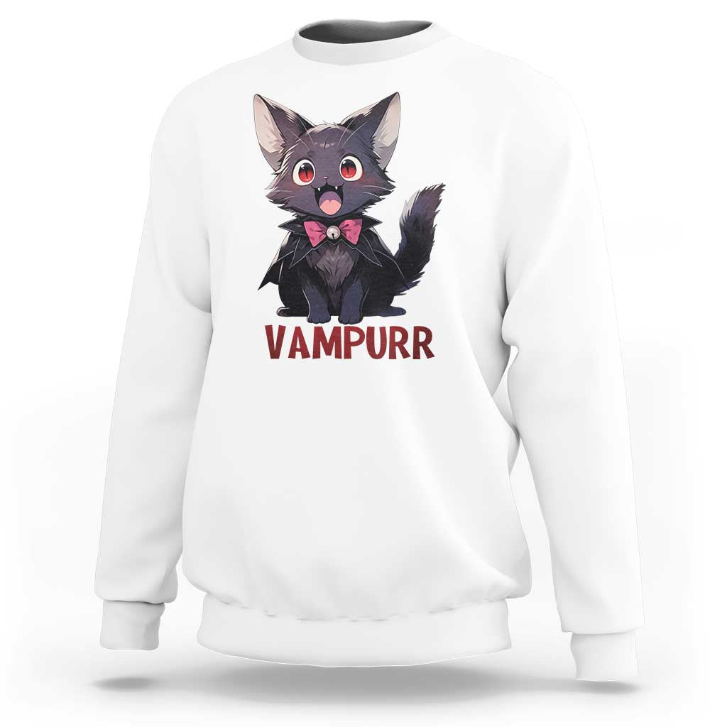 Halloween Black Vampire Cat Sweatshirt Vampurr Cute Kitty Lover - Wonder Print Shop