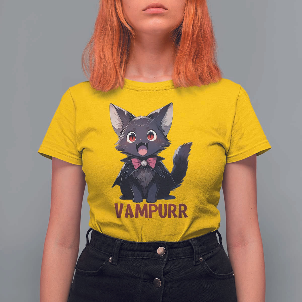 Halloween Black Vampire Cat T Shirt For Women Vampurr Cute Kitty Lover - Wonder Print Shop