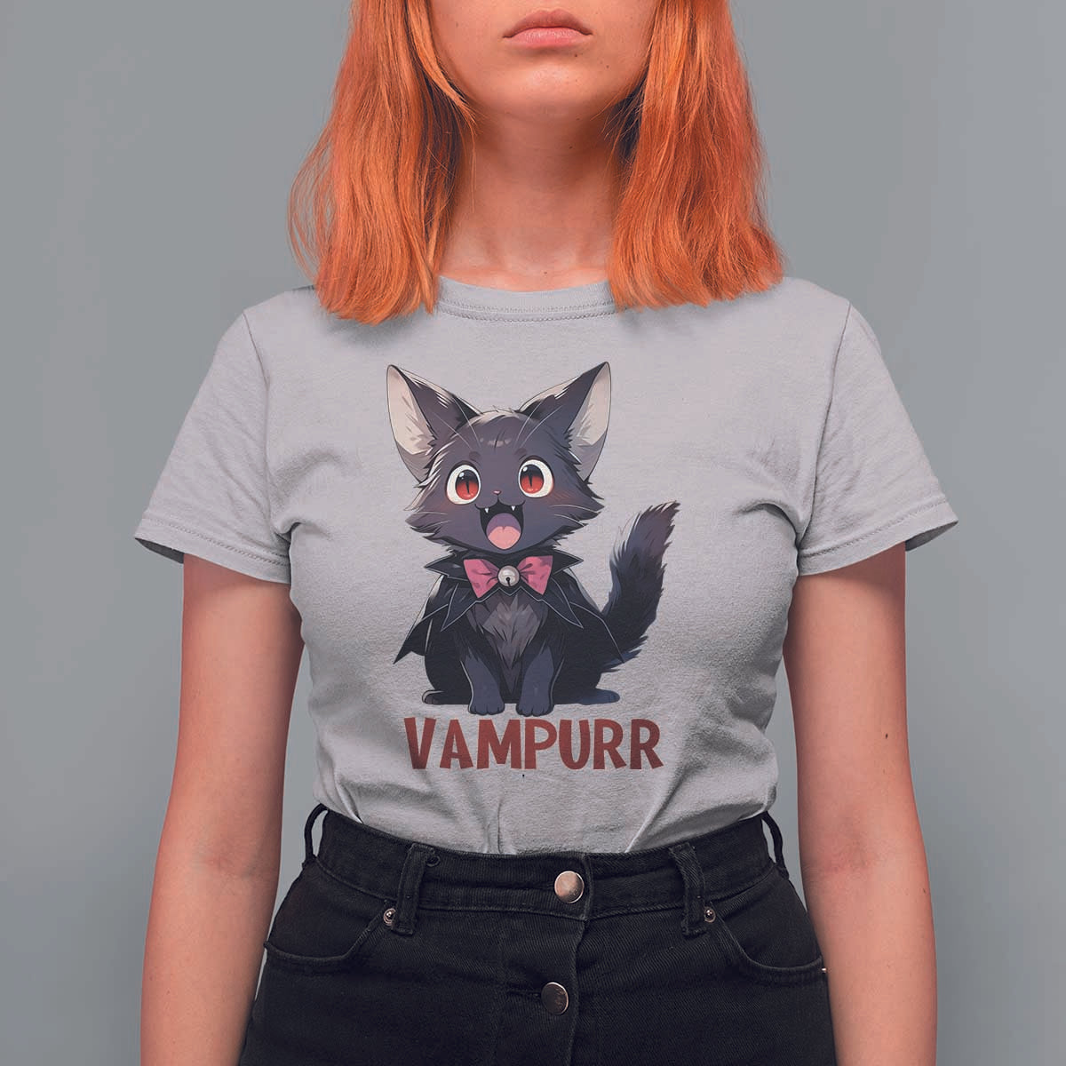 Halloween Black Vampire Cat T Shirt For Women Vampurr Cute Kitty Lover - Wonder Print Shop