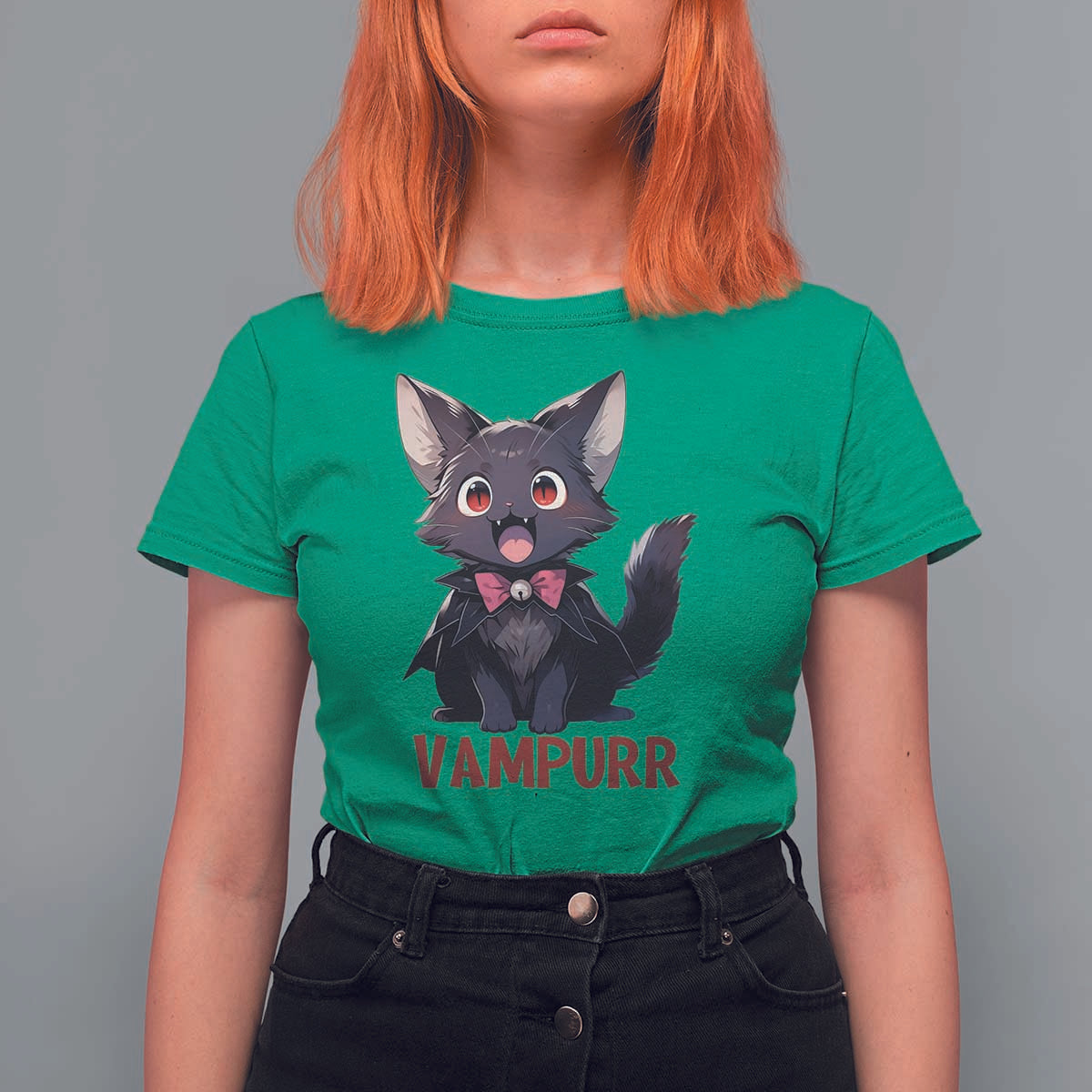 Halloween Black Vampire Cat T Shirt For Women Vampurr Cute Kitty Lover - Wonder Print Shop