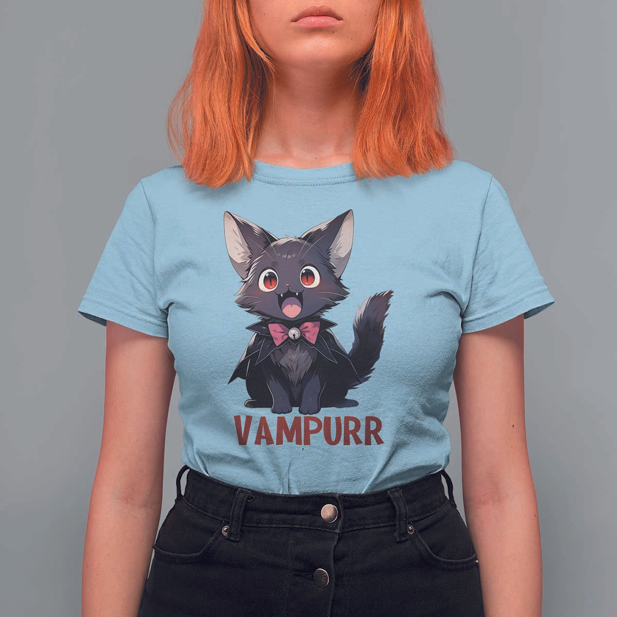 Halloween Black Vampire Cat T Shirt For Women Vampurr Cute Kitty Lover - Wonder Print Shop