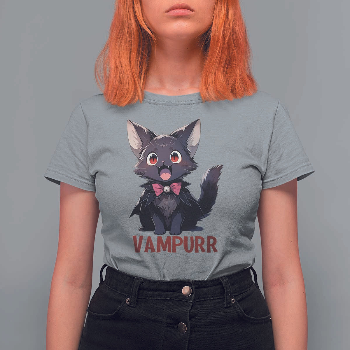 Halloween Black Vampire Cat T Shirt For Women Vampurr Cute Kitty Lover - Wonder Print Shop