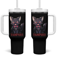 Halloween Black Vampire Cat Tumbler With Handle Vampurr Cute Kitty Lover