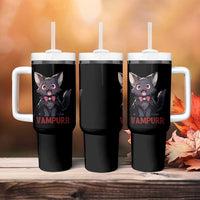 Halloween Black Vampire Cat Tumbler With Handle Vampurr Cute Kitty Lover