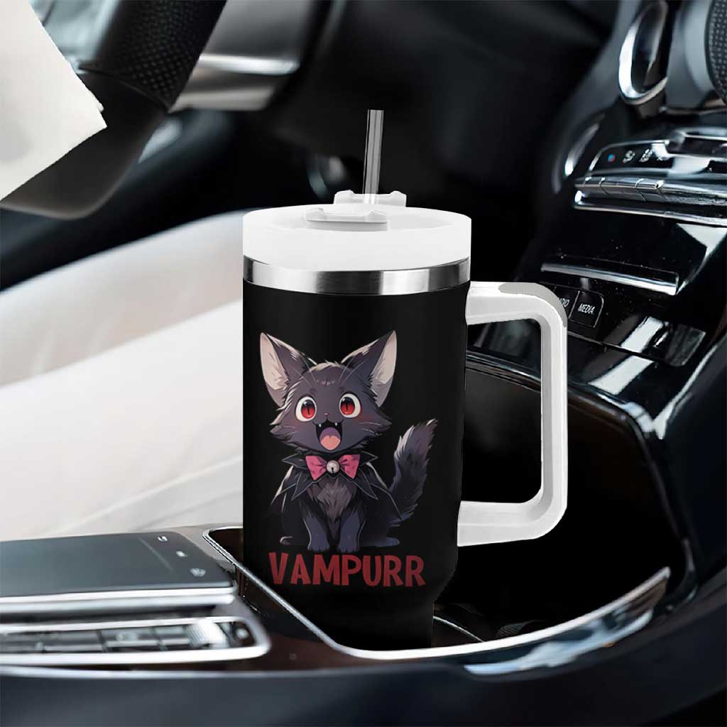 Halloween Black Vampire Cat Tumbler With Handle Vampurr Cute Kitty Lover