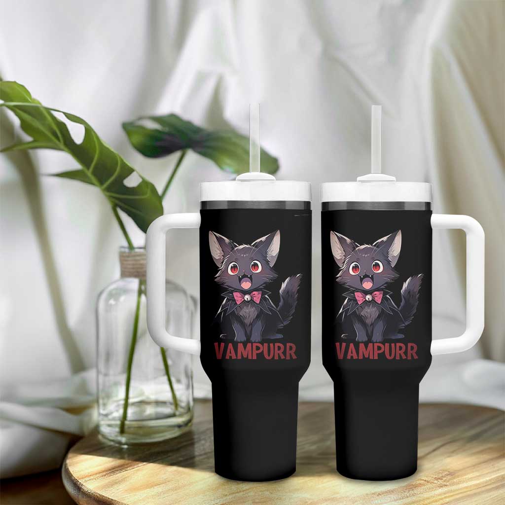 Halloween Black Vampire Cat Tumbler With Handle Vampurr Cute Kitty Lover