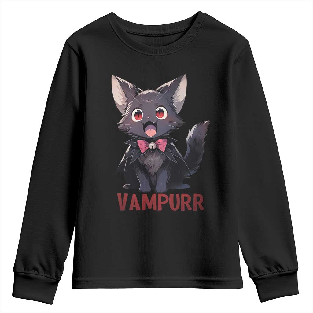 Halloween Black Vampire Cat Youth Sweatshirt Vampurr Cute Kitty Lover - Wonder Print Shop