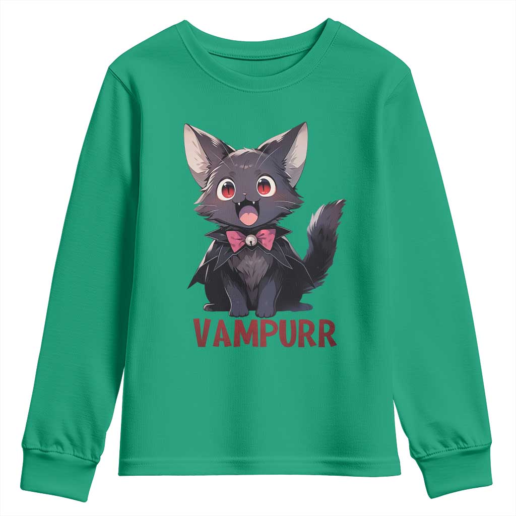 Halloween Black Vampire Cat Youth Sweatshirt Vampurr Cute Kitty Lover - Wonder Print Shop